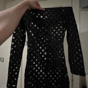 SHEIN Black Long Sleeve Distressed Hole-Detail Dress